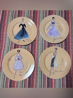 (UT) ROSANNA • Vintage Fashion Illustration Dessert Plates